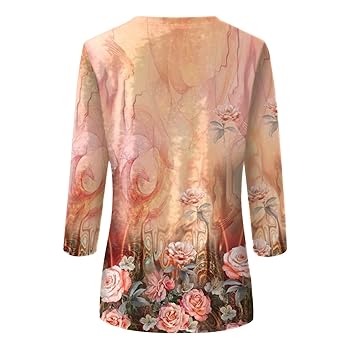 3/4 Length Sleeve Womens T Shirts Round Neck Loose Casual